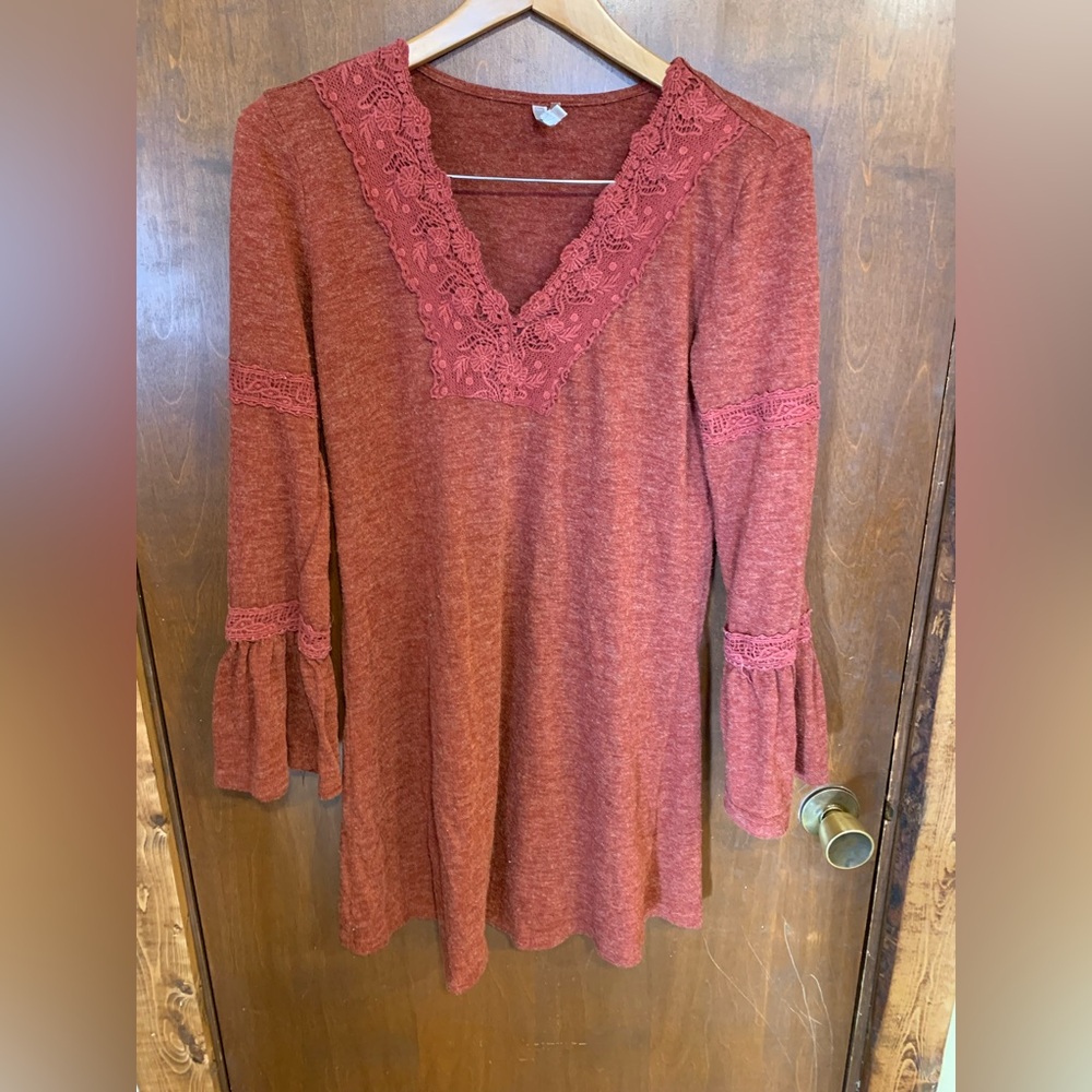 Women's Rust Lace Trim dress